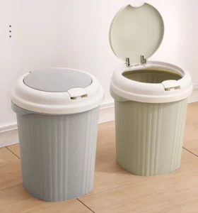 Thùng Rác Nắp Bấm Có Vòng Giữ Túi, Nhựa Sọc, Giao Màu Ngẫu Nhiên