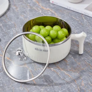 Tô Mì Inox 304 Có Nắp Kính Và Tay Cầm 900 ml