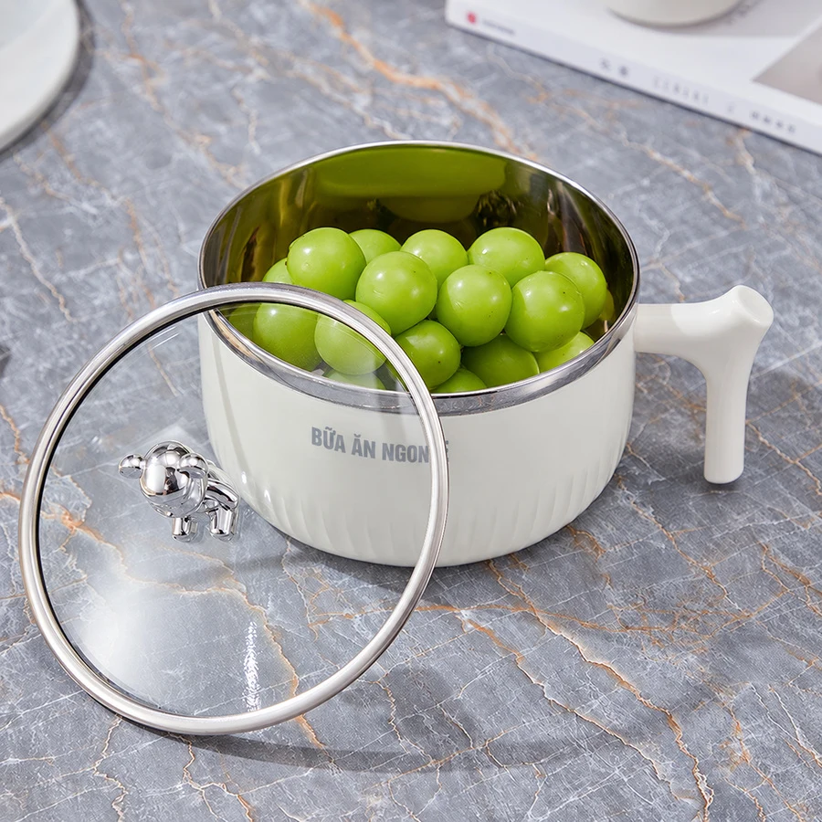 Tô Mì Inox 304 Có Nắp Kính Và Tay Cầm 900 ml