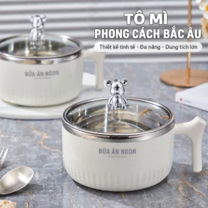 Tô Mì Inox 304 Có Nắp Kính Và Tay Cầm 900 ml