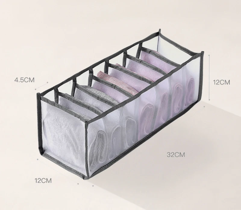 Túi Vải Lưới 7 Ngăn Đựng Đồ Lót, Tất, 32 x 12 x 12 cm, Gấp Gọn