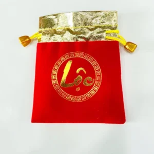 Túi Nhung Đỏ Chữ Lộc Phối Vàng Dây Rút Hai Bên Trang Trí Tết