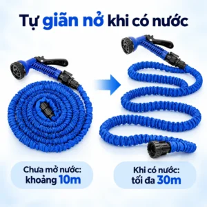Vòi Xịt Tưới Cây Rửa Xe Giãn Nở Thông Minh Xhose 30M, Tự Động Co Giãn Tiện Lợi