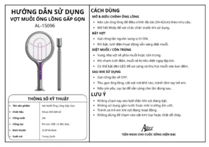 Vợt Muỗi Điện Ống Lồng Gấp Gọn ALIZZ AL-15096, Cán Kéo Dài 34–62 cm