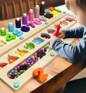 Bảng Gỗ Học Đếm Số Đa Năng Cho Bé: Cột Xếp Vòng, Ghép Số, Câu Hạt Nam Châm