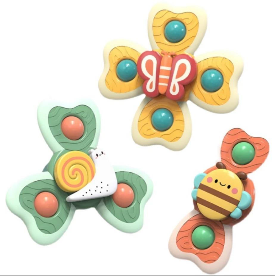 Bộ 3 Con Quay Đồ Chơi Có Cốc Hút Hình Ong, Bướm, Ốc Sên Cho Bé