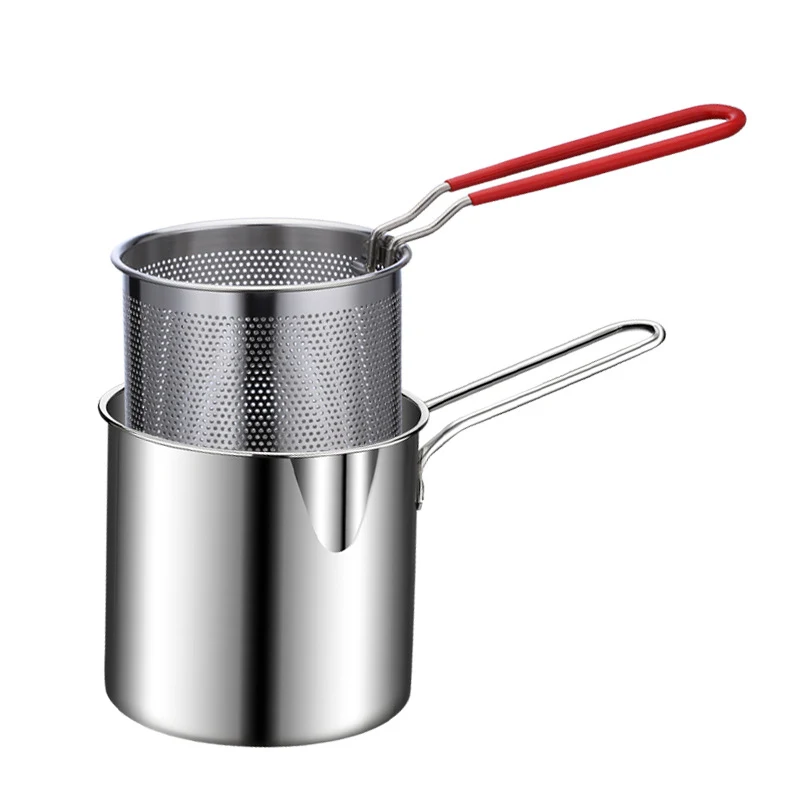 Bộ 3 Dụng Cụ Chiên Inox: Nồi Sâu 1200 ml, Rổ Lưới Lọc Dầu, Kẹp Gắp