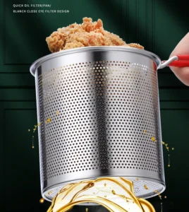 Bộ 3 Dụng Cụ Chiên Inox: Nồi Sâu 1200 ml, Rổ Lưới Lọc Dầu, Kẹp Gắp