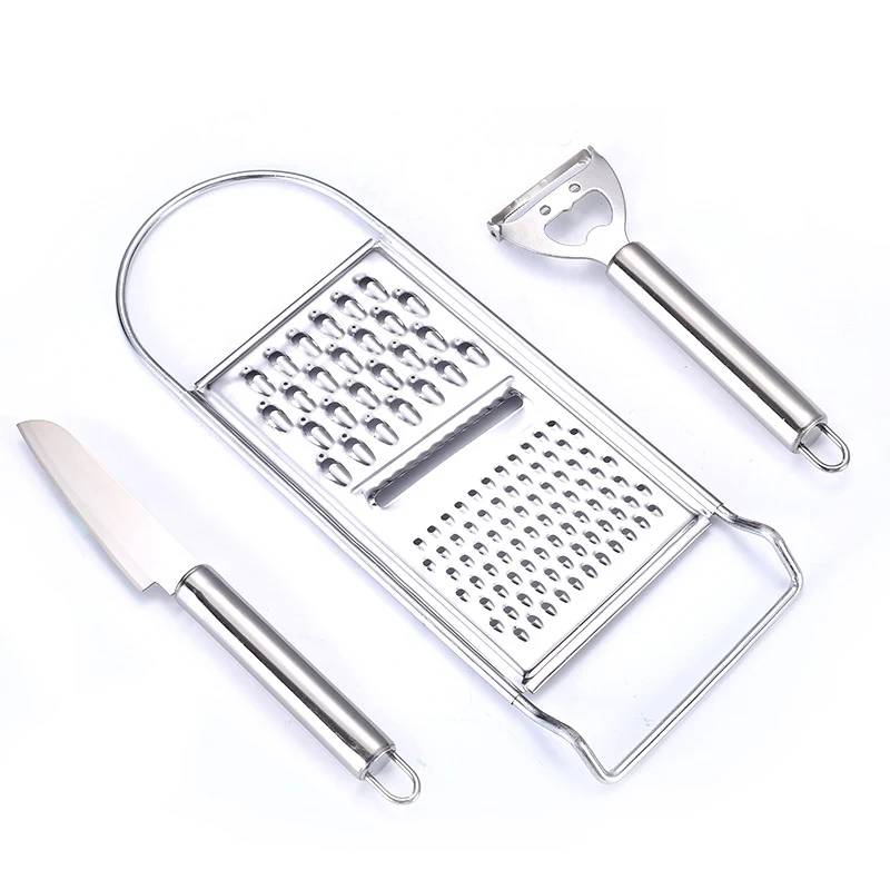 Bộ 3 Dụng Cụ Gọt Củ Quả Inox: Bào Sợi 3 Mặt, Dao Bào Vỏ, Dao Gọt Nhỏ