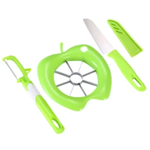 Bộ 3 Dụng Cụ Trái Cây: Cắt Táo, Dao Bào, Dao Gọt Có Nắp, Màu Xanh Lá
