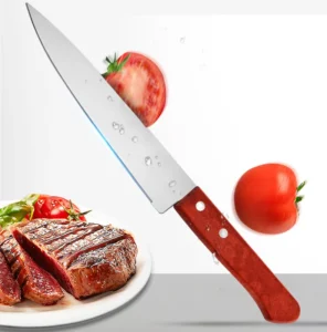 Bộ 3 Món Dao Bếp, Nĩa Xiên Thịt Và Thanh Mài Dao Cán Gỗ, Nặng 206 g