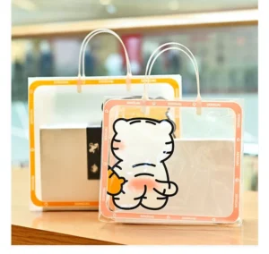 Bộ 3 Túi Xách Nhựa PVC Trong Có Quai, Miệng Khóa Bấm, In Hình Thú Dễ Thương