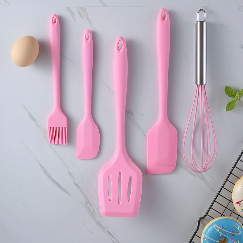Bộ 5 Dụng Cụ Làm Bánh Silicone: Phới Lồng, Xẻng Lật, 2 Phới Vét, Chổi Quét