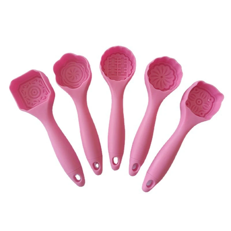 Bộ 5 Khuôn Ép Bánh Trung Thu, Bánh Dẻo, Rau Câu Có Cán Dài 19 cm