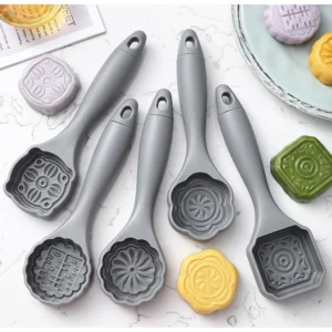 Bộ 5 Khuôn Ép Bánh Trung Thu, Bánh Dẻo, Rau Câu Có Cán Dài 19 cm