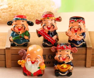 Bộ 5 Tượng Thần Tài Mini 5 × 7 cm Trang Trí Taplo Ô Tô, Bàn Làm Việc