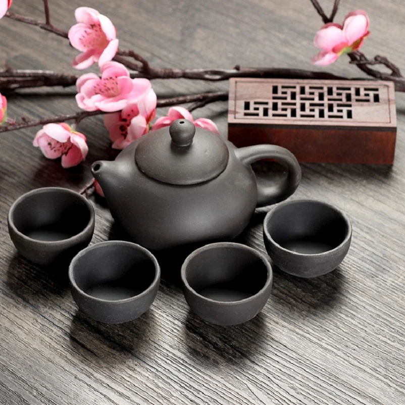 Bộ Ấm Trà Gốm 1 Ấm 4 Chén Men Mộc Kiểu Tử Sa, Đóng Hộp Quai Xách, Có Hóa Đơn