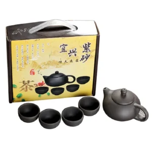 Bộ Ấm Trà Gốm 1 Ấm 4 Chén Men Mộc Kiểu Tử Sa, Đóng Hộp Quai Xách, Có Hóa Đơn