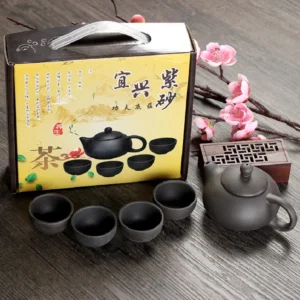 Bộ Ấm Trà Gốm 1 Ấm 4 Chén Men Mộc Kiểu Tử Sa, Đóng Hộp Quai Xách, Có Hóa Đơn