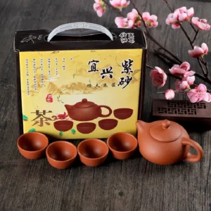 Bộ Ấm Trà Gốm 1 Ấm 4 Chén Men Mộc Kiểu Tử Sa, Đóng Hộp Quai Xách, Có Hóa Đơn