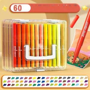 Bộ Bút Dạ Màu Acrylic 60 Cây Đầu Mềm Kèm Hộp Đựng Có Quai Xách