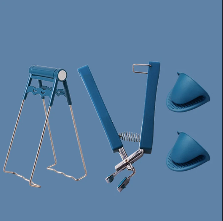 Bộ Dụng Cụ Gắp Đồ Nóng 4 Món: Kẹp Gắp Đĩa, Kẹp Nồi Có Chân Đứng, 2 Bao Ngón Silicone