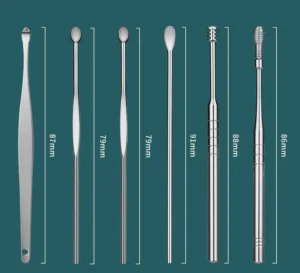 Bộ Dụng Cụ Lấy Ráy Tai Inox Nhiều Đầu, Kèm Ống Đựng Có Móc Khóa
