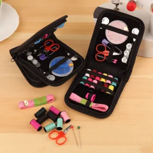 Bộ Kim Chỉ May Vá Gấp Gọn Hộp Vải Có Khóa Kéo 12 x 12,5 cm