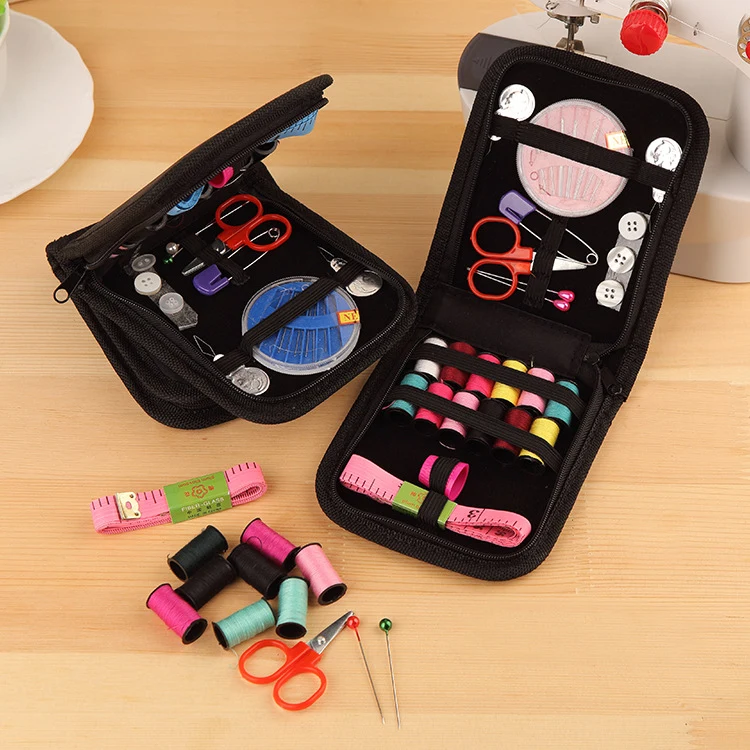 Bộ Kim Chỉ May Vá Gấp Gọn Hộp Vải Có Khóa Kéo 12 x 12,5 cm