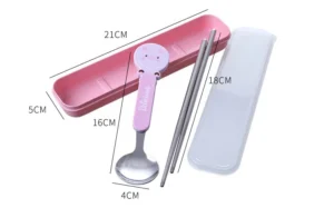 Bộ Muỗng Đũa Inox Cho Bé Tay Cầm Hình Thú, Kèm Hộp Đựng Mang Đi Học