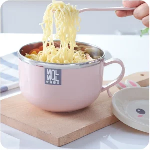 Ca Úp Mì Có Nắp Hình Thỏ Kèm Tay Cầm 7,4 × 9 × 16,7 cm, Đựng Mì, Canh, Cháo