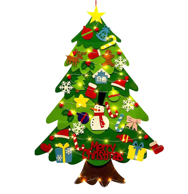 Cây Thông Noel Nỉ Treo Tường 100 × 70 cm Kèm 32 Đèn LED Dùng Pin