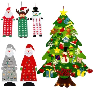 Cây Thông Noel Nỉ Treo Tường 100 × 70 cm Kèm 32 Đèn LED Dùng Pin
