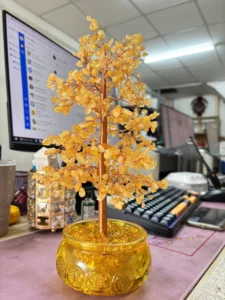 Cây Tiền Pha Lê Vàng Bát Tụ Lộc Cao 33 cm, 770 Viên