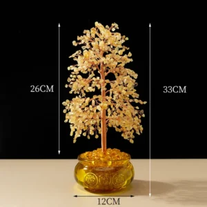 Cây Tiền Pha Lê Vàng Bát Tụ Lộc Cao 33 cm, 770 Viên