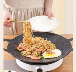 Chảo Nướng Tròn Vân Đá Chống Dính 33 cm, Hai Quai Đúc Liền