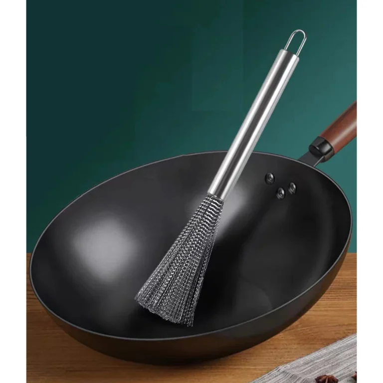 Chổi Cọ Nồi Chảo Sợi Inox Cán Dài, Đầu Cọ Thay Được, Có Móc Treo