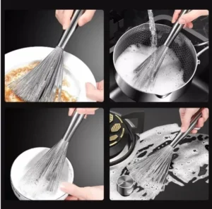 Chổi Cọ Nồi Chảo Sợi Inox Cán Dài, Đầu Cọ Thay Được, Có Móc Treo