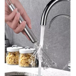 Chổi Cọ Nồi Chảo Sợi Inox Cán Dài, Đầu Cọ Thay Được, Có Móc Treo