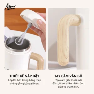 Cốc Tự Khuấy Cà Phê ALIZZ AL-15132 Lòng Inox 304, Sạc USB, 350–400 ml