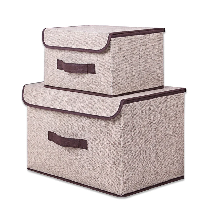 Combo 2 Hộp Vải Đựng Đồ Có Nắp, Gấp Gọn 38 × 25 × 25 cm Và 27 × 20 × 16 cm