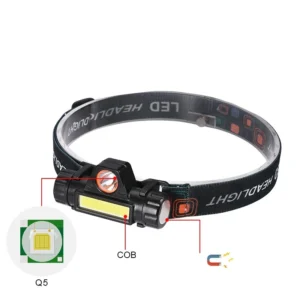 Đèn Đội Đầu Q5 Hai Bóng LED Và COB, Sạc USB, Thân Có Nam Châm Tháo Rời