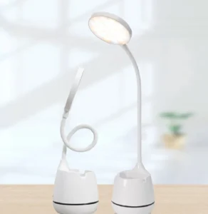 Đèn LED Để Bàn Sạc USB Cổ Uốn, Đế Cắm Bút Và Đỡ Điện Thoại