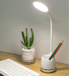 Đèn LED Để Bàn Sạc USB Cổ Uốn, Đế Cắm Bút Và Đỡ Điện Thoại