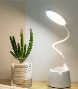Đèn LED Để Bàn Sạc USB Cổ Uốn, Đế Cắm Bút Và Đỡ Điện Thoại