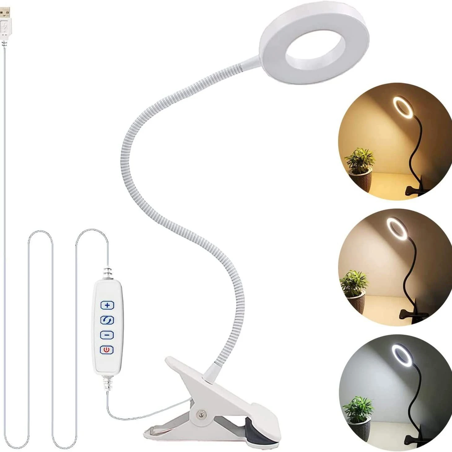 Đèn LED Kẹp Bàn Cổ Ngỗng Cắm USB 10 Mức Sáng, 3 Màu Ánh Sáng, Đọc Sách