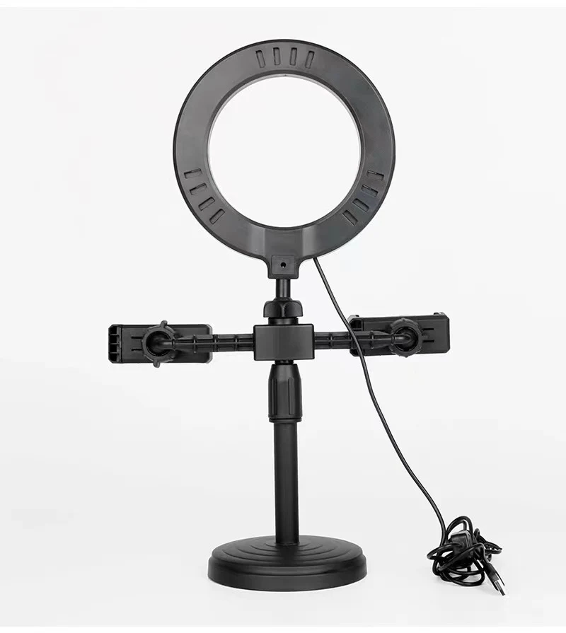Đèn Livestream Để Bàn Vòng LED 16 cm Kèm 2 Kẹp Điện Thoại, Cao 25–40 cm, Có Hóa Đơn