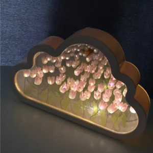 Đèn Ngủ Hoa Tulip Kèm Gương Hình Đám Mây 20 Bông, 17 × 11 × 4 cm