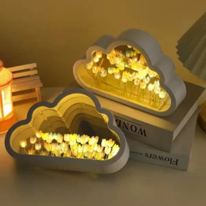 Đèn Ngủ Hoa Tulip Kèm Gương Hình Đám Mây 20 Bông, 17 × 11 × 4 cm