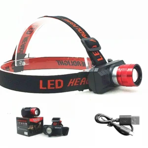 Đèn Pin Đội Đầu 1 Bóng LED Sạc USB, Đầu Nối Nhôm, Xoay Hướng 90 Độ